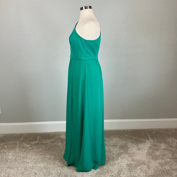 Adrianna Papell One Shoulder Evening Gown Size 16 Green Chiffon Thigh Slit Dress - Picture 3 of 13